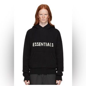 FEAR OF GOD Essentials Black Knit Logo Hoodie